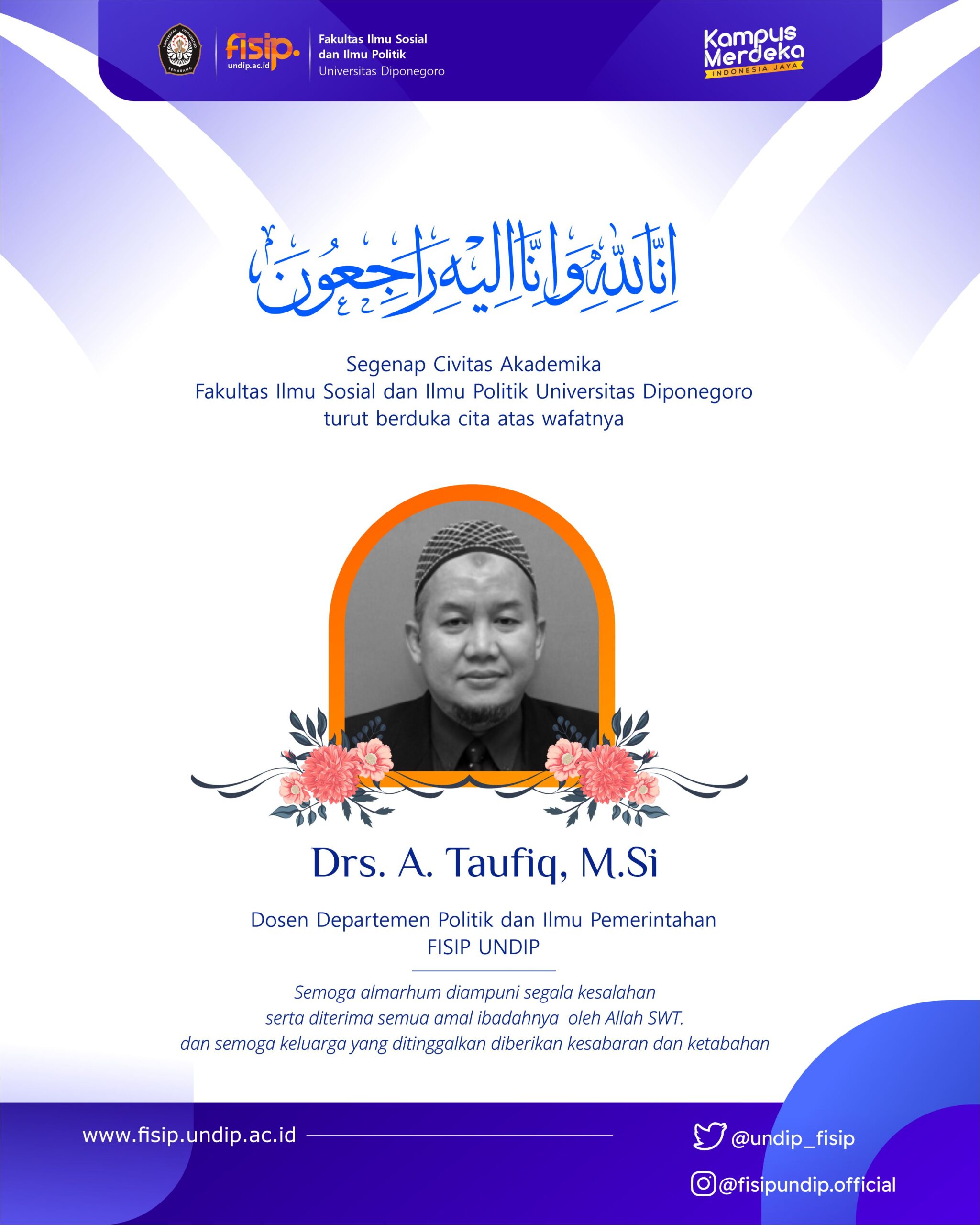 Drs. A. Taufiq, M.Si., Obituary